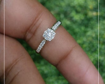 Round Cut Moissanite Solitaire Ring in 925 Sterling Silver | Engagement Ring for Women