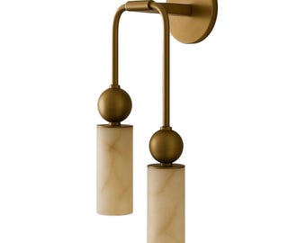 Applique murale en marbre fabriquée à la main, applique murale en laiton, lampe contemporaine à double abat-jour, éclairage domestique de luxe