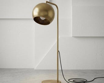 Modern Brass Floor Lamp, Minimalist Gold Standing Light, Contemporary Home Decor Lighting