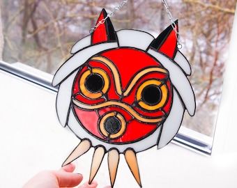 Princess Mononoke Mask Stained Glass Suncatcher, Forest Spirit Decor, Anime Inspired Window Hanging, Fantasy Gift
