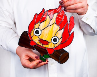 Calcifer Stained Glass Suncatcher, Fire Spirit Window Hanging, Fantasy Home Decor, Studio Ghibli Inspired Ornament