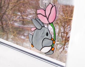Totoro Stained Glass Suncatcher, Forest Spirit Window Hanging, Studio Ghibli Inspired Decor, Nature Lover Gift