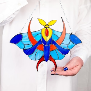 Luna moth stained glass butterfly suncatcher\Luna moth stained glass butterfly artwork window\Modern home decor\Handmade gift\Funny gift
