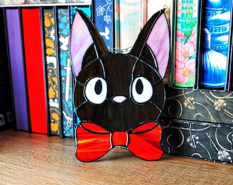 Jiji Cat Stained Glass Suncatcher, Black Cat Window Hanging, Studio Ghibli Inspired Decor, Witchy Home Decoration
