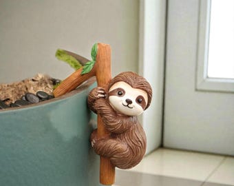 Decorative Resin Sloth Panda Figurine, Hanging Sloth Branch Decor, Cute Animal Ornament, Woodland Nursery Decor, Gift for Sloth Lovers