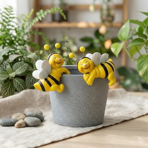 Lot de 2 cache-pots suspendus abeille, jolies figurines d'abeilles en résine, décoration de jardin, ornements de jardinière drôles, cadeau pour les amateurs de plantes