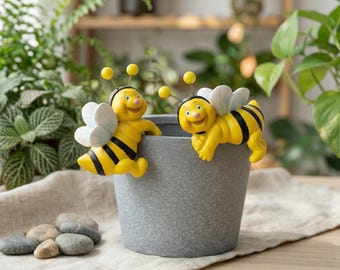 Zestaw 2 wiszących osłonek na doniczki z pszczołami, urocze figurki pszczół z żywicy, dekoracja ogrodu, zabawne ozdoby do doniczek, prezent dla miłośników roślin