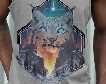 Camiseta unisex con diseño de lince adorable / Camiseta energética de gran felino / Aurora boreal / Regalo para amantes de la naturaleza
