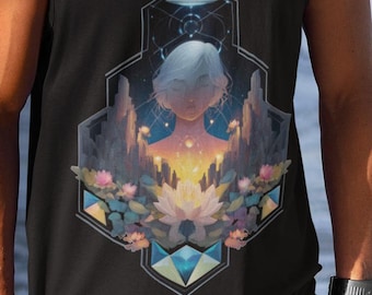 Camiseta unisex Cosmic Garden / OVNI de loto espacial / Paisaje de sueños celestiales