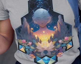 Camiseta unisex Jardín Cósmico / Camiseta OVNI Cielo Nocturno / Camiseta Loto Espacial