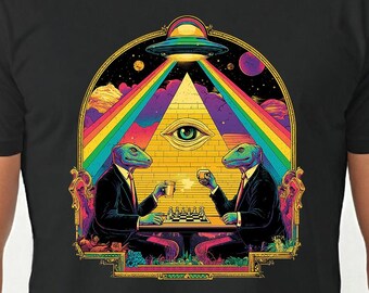 All Seeing Eye T-Shirt | Reptilian Chess Bohemian Tee | Critical Thinker Gift