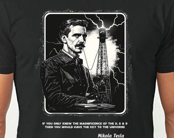 Camiseta negra con cita de Nikola Tesla 369, camiseta unisex para amantes de la ciencia, regalo STEM, cuello redondo
