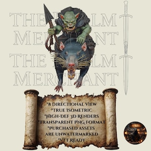 Conjunto de imágenes PNG isométricas de Goblin Rat Rider, recursos VTT de 8 direcciones (descarga digital)