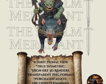 Goblin Rat Rider Isometric PNG Set, 8-Directional VTT Assets (Digital Download)