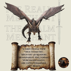 Conjunto de imágenes PNG isométricas del Dragón Reaver, recurso VTT de 8 direcciones (descarga digital)