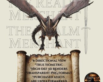Reaver Dragon Isometric PNG Set, 8-Directional VTT Asset (Digital Download)