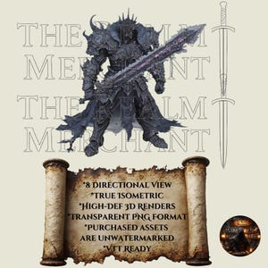 Sprites PNG isométricos de Abyssal Dreadknight, recurso VTT de 8 direcciones (descarga digital)