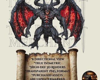 Demon VTT Asset, 8-Directional Isometric PNG, Transparent Background (Digital Download)