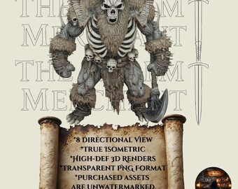 Dungeon Crawler Skull Warlord Isometric PNG, 8-Directional VTT Asset (Digital Download)