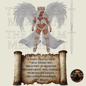 Conjunto de imágenes PNG isométricas de Angel Queen, recursos de sprites VTT isométricos de 8 direcciones (descarga digital)