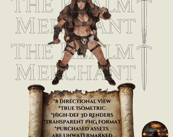 Primal Huntress Isometric PNG Set, 8-Directional VTT Asset (Digital Download)