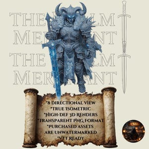 Imagen PNG isométrica de un Señor de Hielo, recurso para VTT de 8 direcciones, personaje para juegos de exploración de mazmorras (descarga digital).