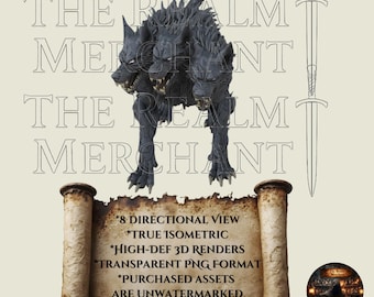 Cerberus Isometric Transparent PNG Set, 8-Directional VTT Assets (Digital Download)
