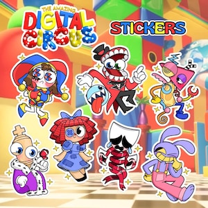 The Amazing Digital Circus Main Cast Vinyl Waterproof Stickers - Pomni, Jax, Ragatha, Gangle, Zooble, Kinger, Caine/Bubble