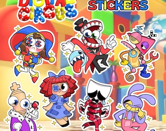 The Amazing Digital Circus Main Cast Vinyl Stickers - Pomni, Jax, Ragatha, Gangle, Zooble, Kinger, Caine/Bubble