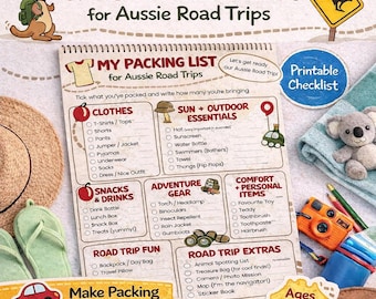Kids Packing List | Australian Road Trip Travel Checklist (A4 A5 A3 Printable)