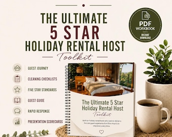 Holiday Rental Host Toolkit | 5 Star Reviews Workbook + Cleaning Checklist + Guest Guide Checklist | Printable PDF