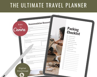 Ultimate Travel Planner Printable PDF, Trip Itinerary Template, Vacation Organiser, Packing List, Budget Tracker