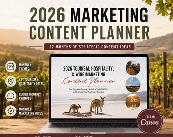 2026 Tourism Hospitality Wine Content Marketing Planner | PDF + Canva Template (Digital Download)