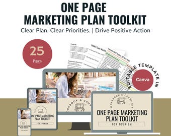One Page Marketing Plan Toolkit für den Tourismus | PDF Arbeitsheft + Beispiele | Bearbeitbare Canva Vorlage