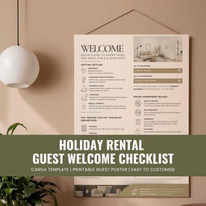 Lista de bienvenida para huéspedes de alquiler vacacional / Plantilla de Canva personalizable imagen 1