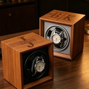 Personalized Automatic Wood Watch Winder, Custom Engraved Name Watch Holder, Engraved Watch Box, Gifts for Him