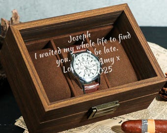 Scatola porta orologi in pelle e legno personalizzata per orologi a 3 scomparti, contenitore per orologi, regalo per marito, regalo per padre, regalo per testimone di nozze, regalo di Natale personalizzato