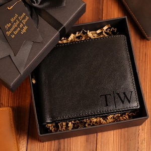 Engraved Genuine Black Leather Wallet,Bring gift box wallet,Groomsmen Wallet,Custom Wallet,Boyfriend Gift for Men,Father Day Gift for Him