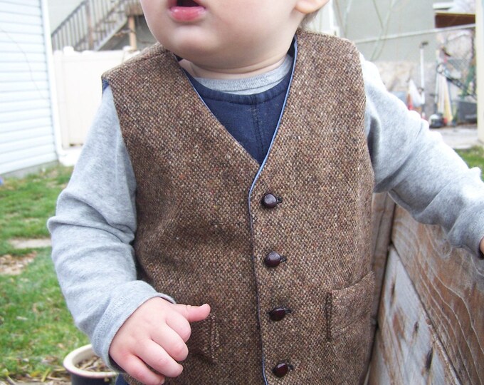 Baby Boy, Toddler Brown Tweed Vest Etsy