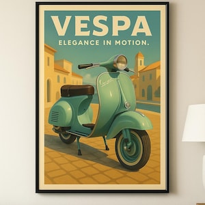 Vintage Vespa Scooter Poster – Retro Italian Travel Print, Digital Download Wall Art, MidCentury Illustration, Classic Moped Decor (300 DPI)