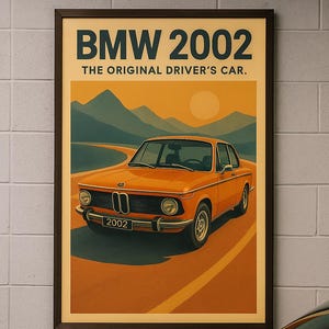 BMW 2002 Poster: Vintage German Car Print - Retro Automotive Art (Digital Download)