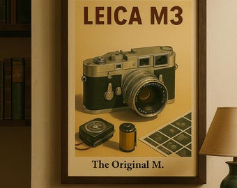 Leica M3 Poster – Vintage Camera Wall Art – “The Original M.” – Retro Photography Decor – Digital Download