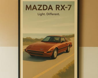 Mazda RX-7 JDM Car Poster – Retro Japanese Sports Car Art (Digital Download)