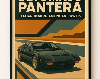 DeTomaso Pantera Poster: Vintage Italian Sports Car Art (Digital Download)