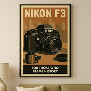 Nikon F3 Poster – Vintage 35mm Camera Wall Art | Classic Film SLR Print | Retro Photography Digital Download