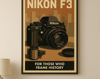 Nikon F3 Poster: Vintage 35mm Film Camera Art (Digital Download)