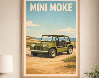 Mini Moke Vintage Poster – Retro Beach Car Print (Digital Download)