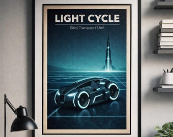 Tron Light Cycle Poster – Vintage Sci-Fi Grid Art (Digital Download)