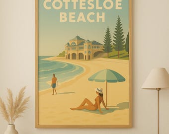 Cottesloe Beach Vintage Travel Poster: Perth, Western Australia (Digital Download)