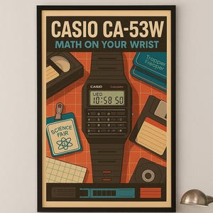 Casio kalkylatorklocka-affisch: 80-tals retrotekniktryck (digital nedladdning)